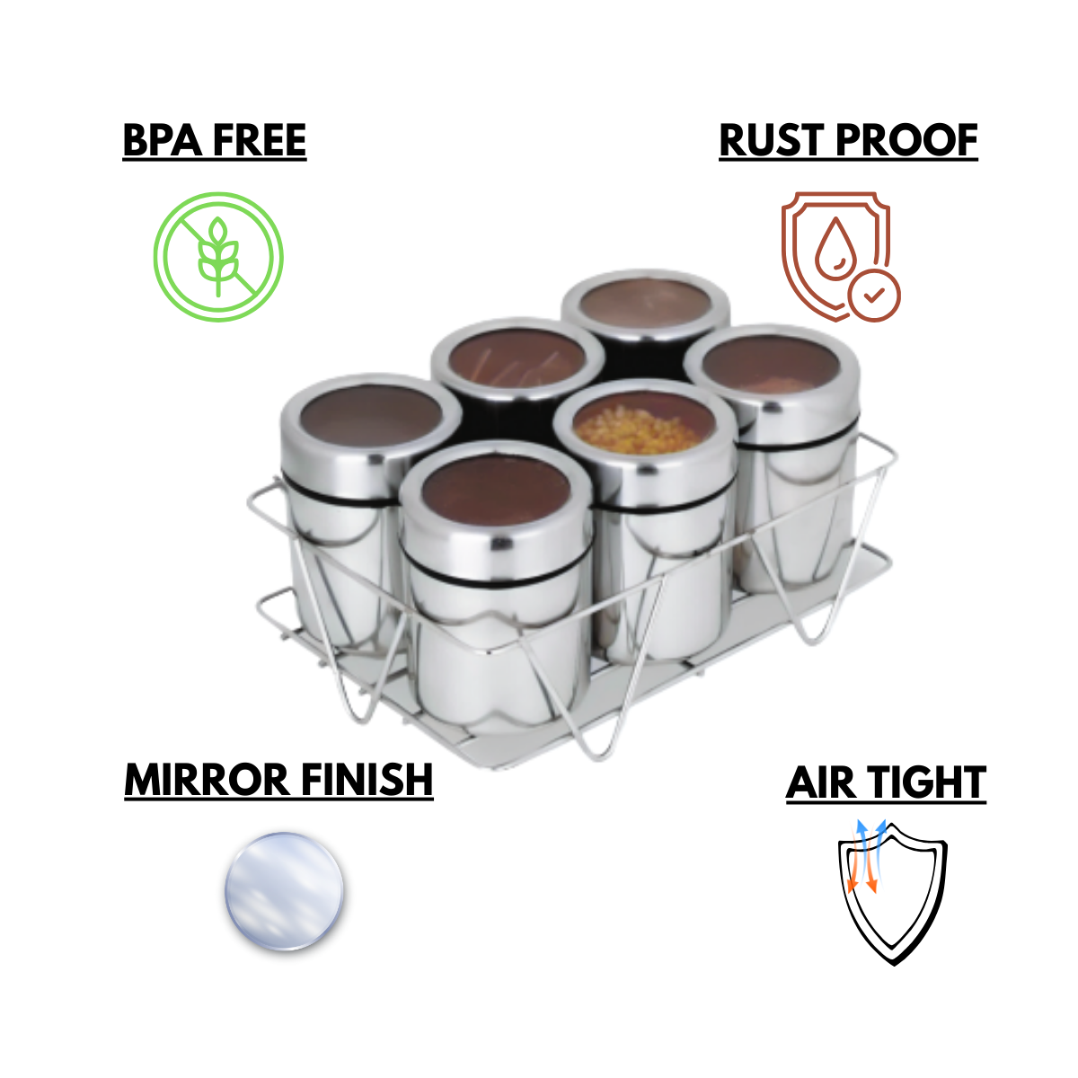 Zatta 6 Pcs Masala Box with Stand 175 ml